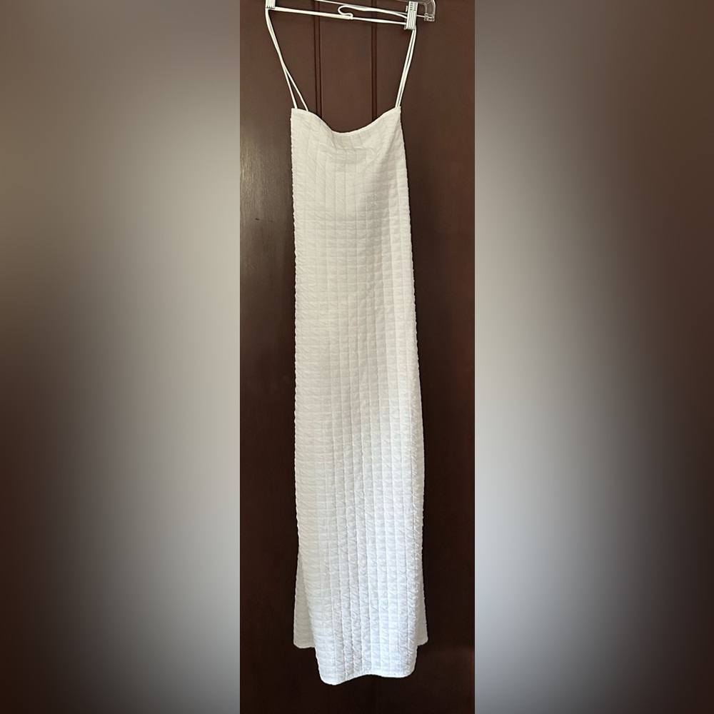 PrettyLittleThing White Textured Backless Dress